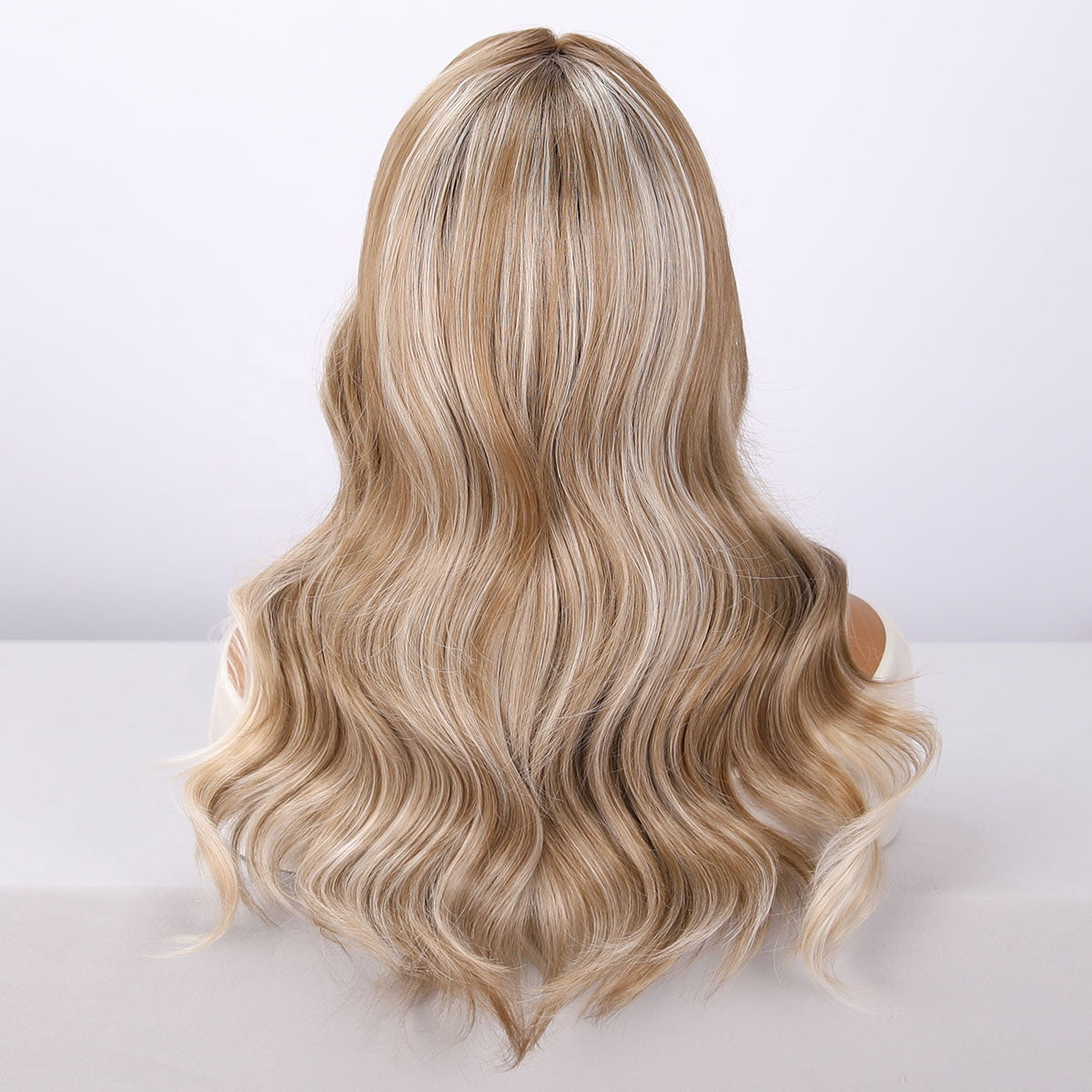 26-Inch Lace Front Wig Brown Gradient Highlights Body Wave Synthetic Glueless