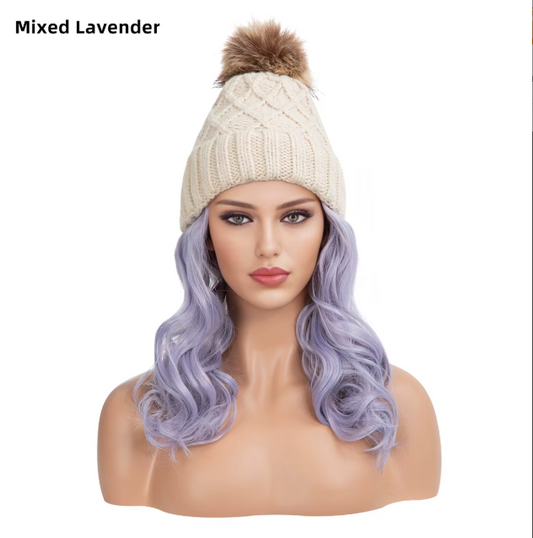 ❄️ Cozy Knit Beanie with Built-In Hair | Removable Pom Pom | Winter Wig Hat - Fits 19.5" - 23"