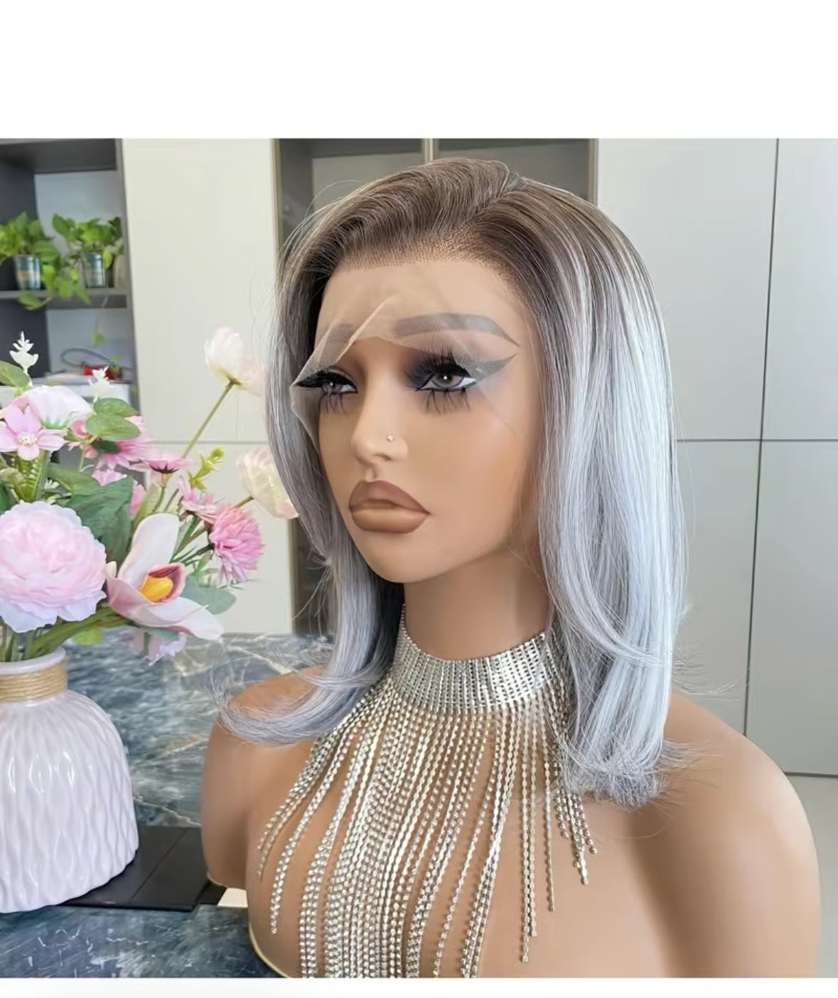 CARKIRA Monica 12" Salt and Pepper 13x4 Lace Front Wig with Medium Cap Unisex Heat Friendly Up to 320°F Natural Looking Soft Smooth Realistic Scalp Hairline