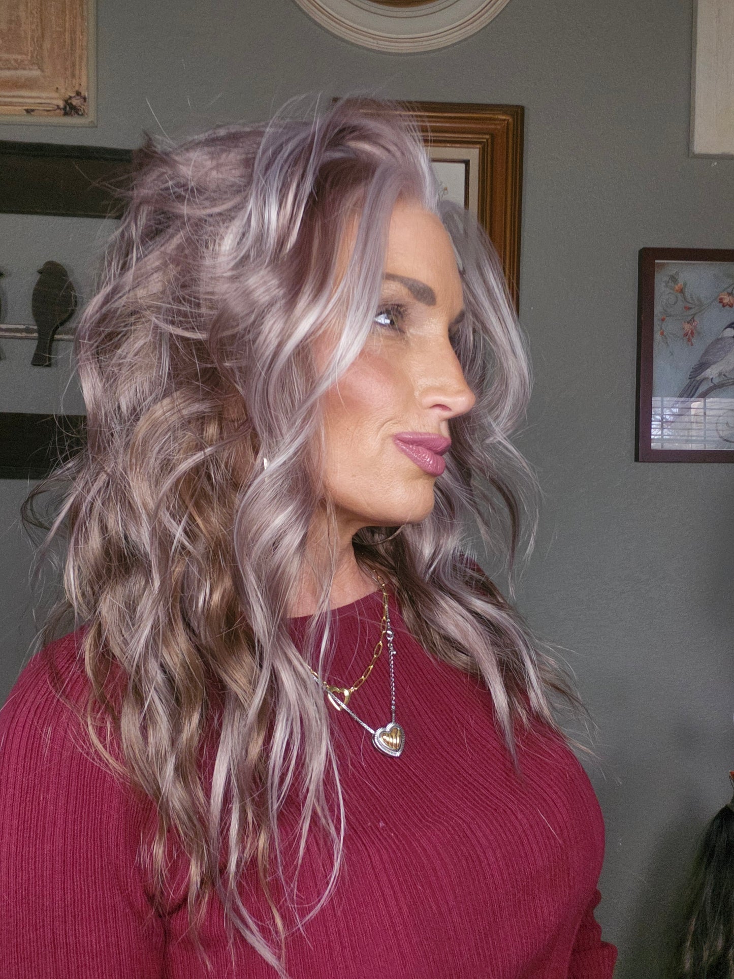 CARKIRA 20"OG Michelle in the Icy Brunette with Pink Highlights 13x4 Lace Front Wig with Medium Cap Unisex Heat Friendly