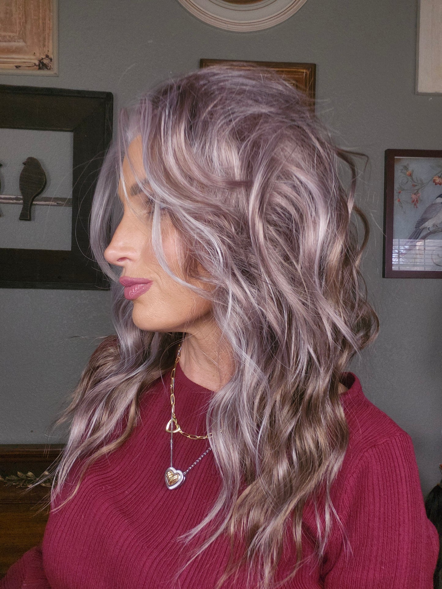 CARKIRA 20"OG Michelle in the Icy Brunette with Pink Highlights 13x4 Lace Front Wig with Medium Cap Unisex Heat Friendly