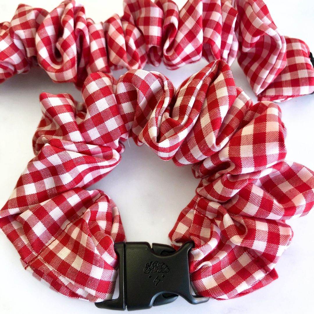 Gingham Red Buckle Scrunchie - No Snagging, No Tangles