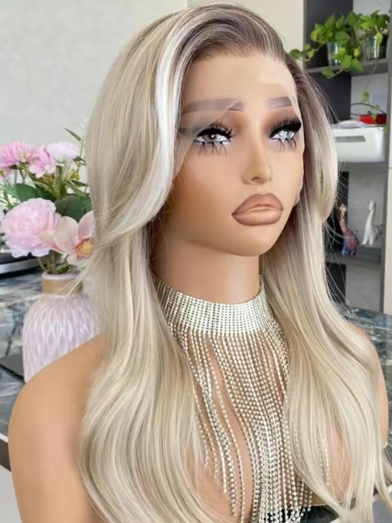 CARKIRA Linda 13x4 Lace Front 20" Ash Blonde Highlight Platinum Wig with Curtain Bangs Medium Cap Unisex Heat Friendly Up to 320°F Natural Looking Soft Smooth Realistic Scalp Hairline