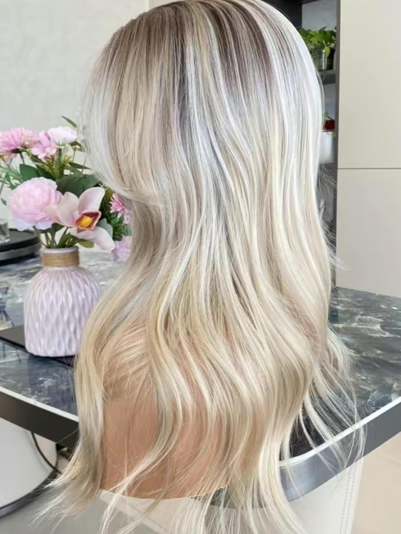 CARKIRA Linda 13x4 Lace Front 20" Ash Blonde Highlight Platinum Wig with Curtain Bangs Medium Cap Unisex Heat Friendly Up to 320°F Natural Looking Soft Smooth Realistic Scalp Hairline