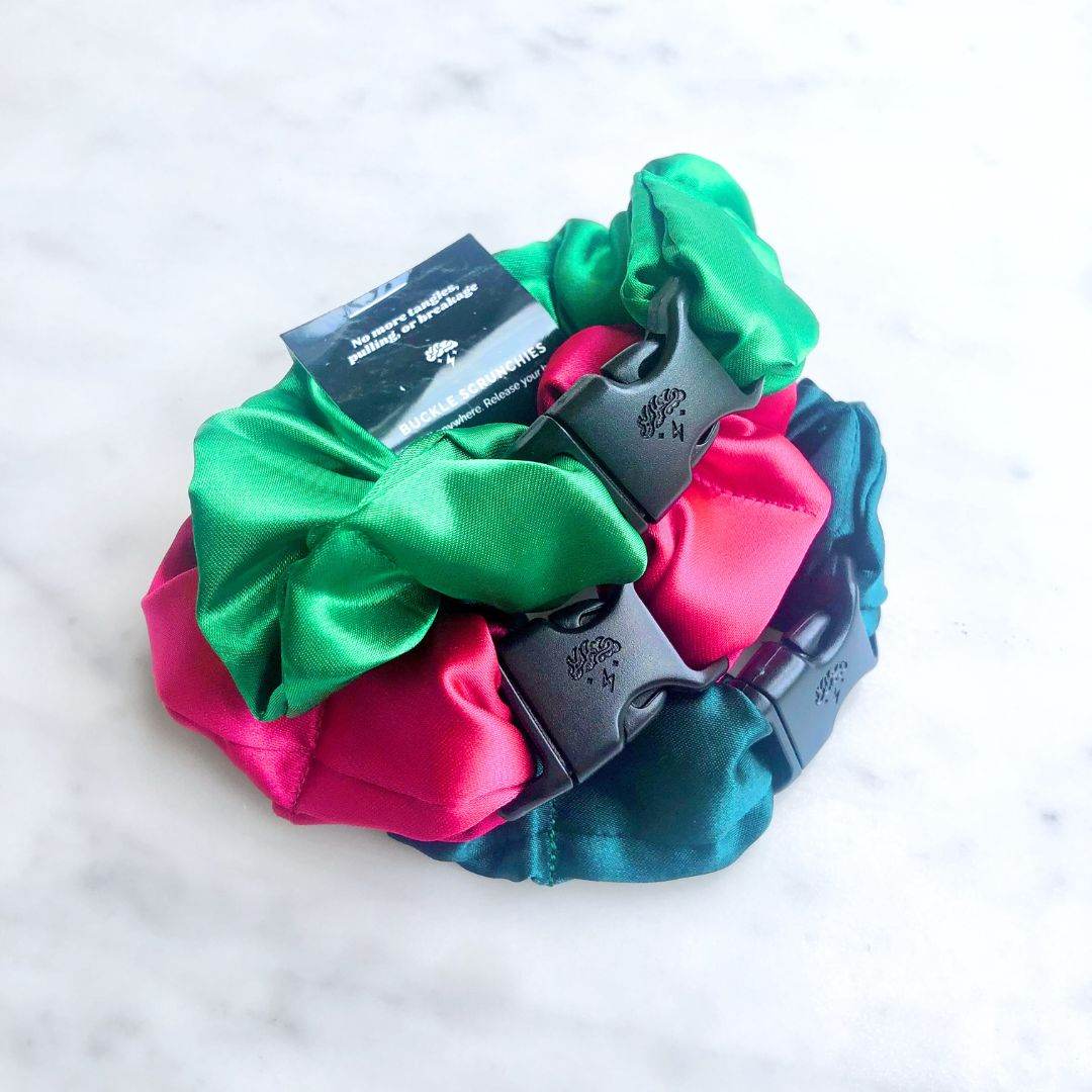 Watermelon Mix - 3-Pack Vibrant Buckle Scrunchies Bundle - No Snagging, No Tangles