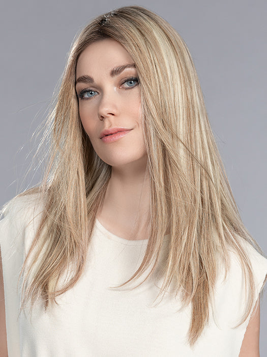 BOHEME by ELLEN WILLE in SANDY BLONDE ROOTED 26.22.16 | Light Golden Blonde, Light Neutral Blonde and Medium Blonde Blend with Shaded Roots