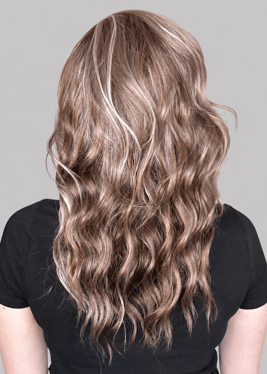 CARKIRA 20"OG Michelle in the Icy Brunette with Pink Highlights 13x4 Lace Front Wig with Medium Cap Unisex Heat Friendly