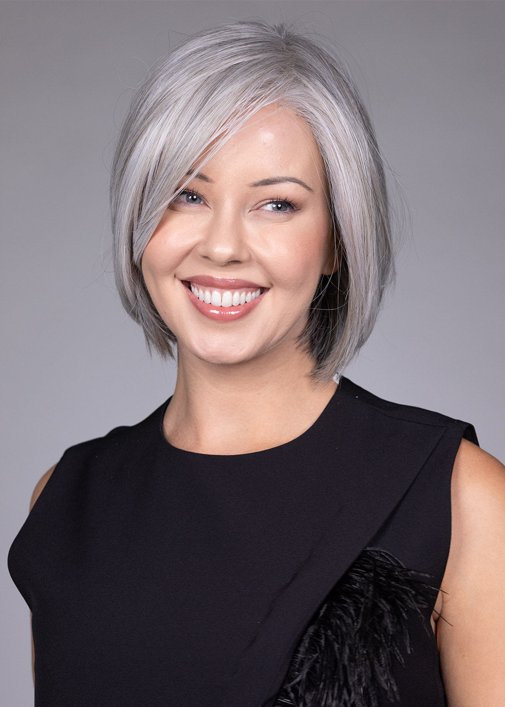 Dion by Belle Tress in Coconut Milk Gray, styled