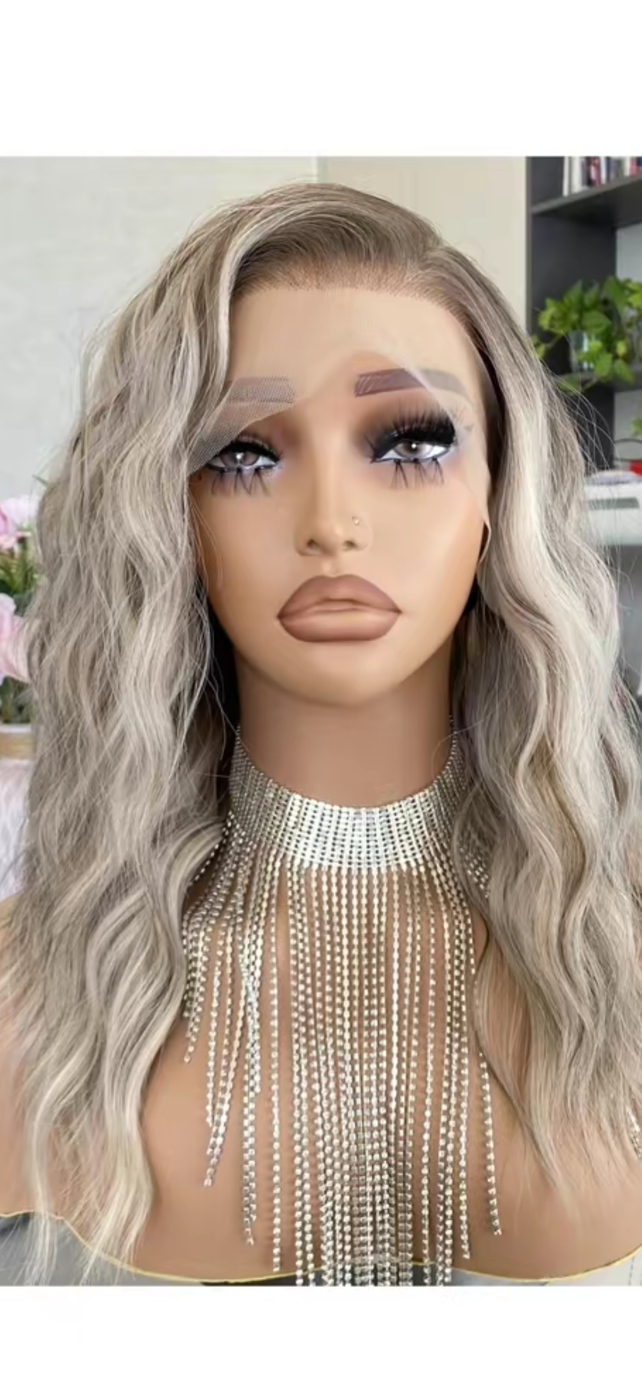 CARKIRA - Tammy -  Ash Blonde with Brown Highlight Water Wave- 13x4 Lace Front  - Medium Cap - FREE SHIPPING