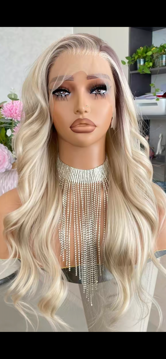CARKIRA - April -  Scandi Hairline Cool Ombre Blonde Long Body Wave - 22" - 13x4 Lace Front  - Medium Cap - FREE SHIPPING