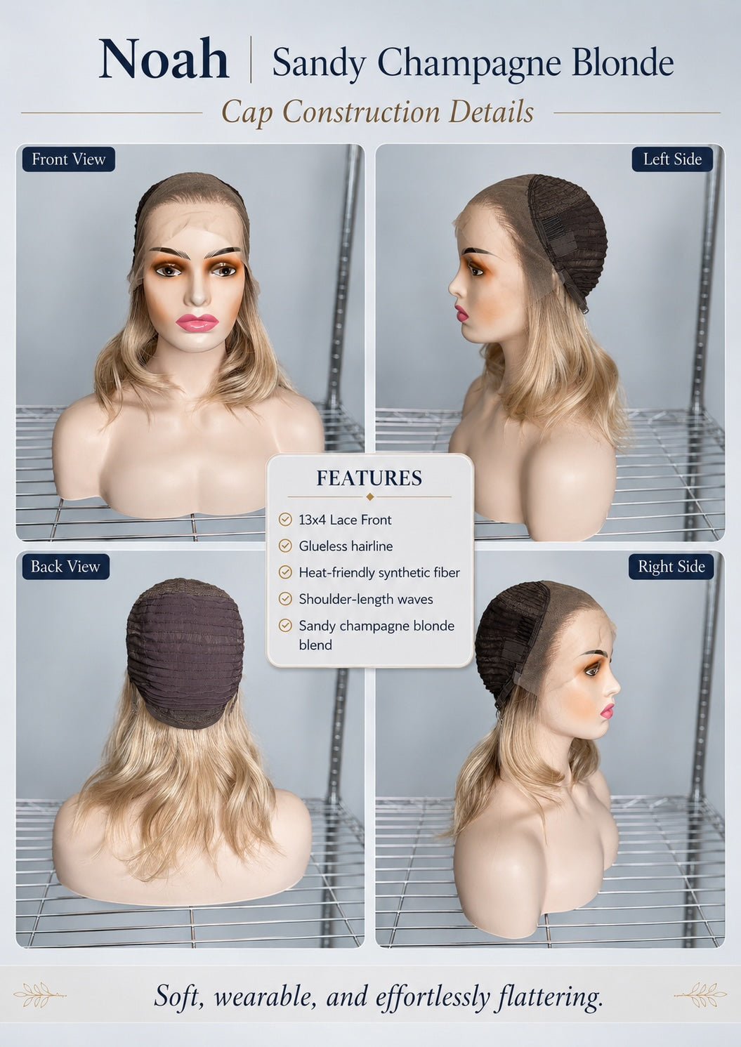 CARKIRA Noah Sandy Champagne Blonde 14" Inch 13x4 Lace Front Synthetic Wig Glueless Natural Hairline Heat-Friendly