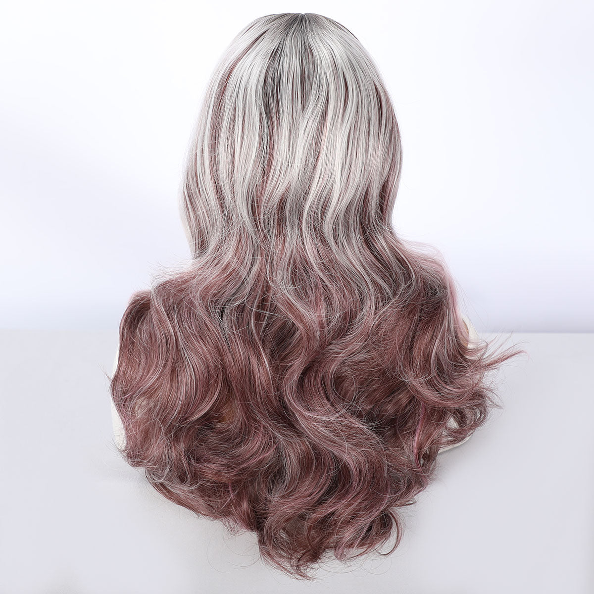 22-Inch Curly Wig Pink and Platinum Highlights Lace Front Glueless Synthetic