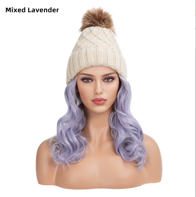 ❄️ Cozy Knit Beanie with Built-In Hair | Removable Pom Pom | Winter Wig Hat - Fits 19.5" - 23"