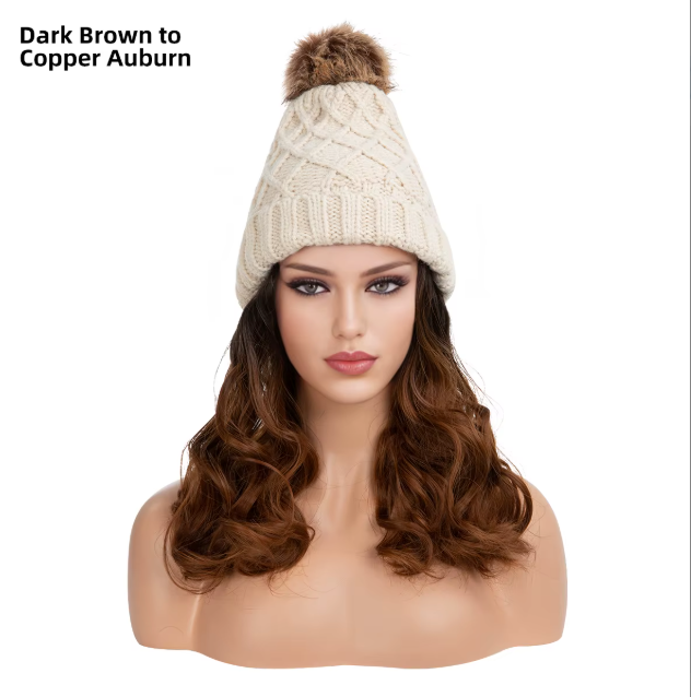 ❄️ Cozy Knit Beanie with Built-In Hair | Removable Pom Pom | Winter Wig Hat - Fits 19.5" - 23"