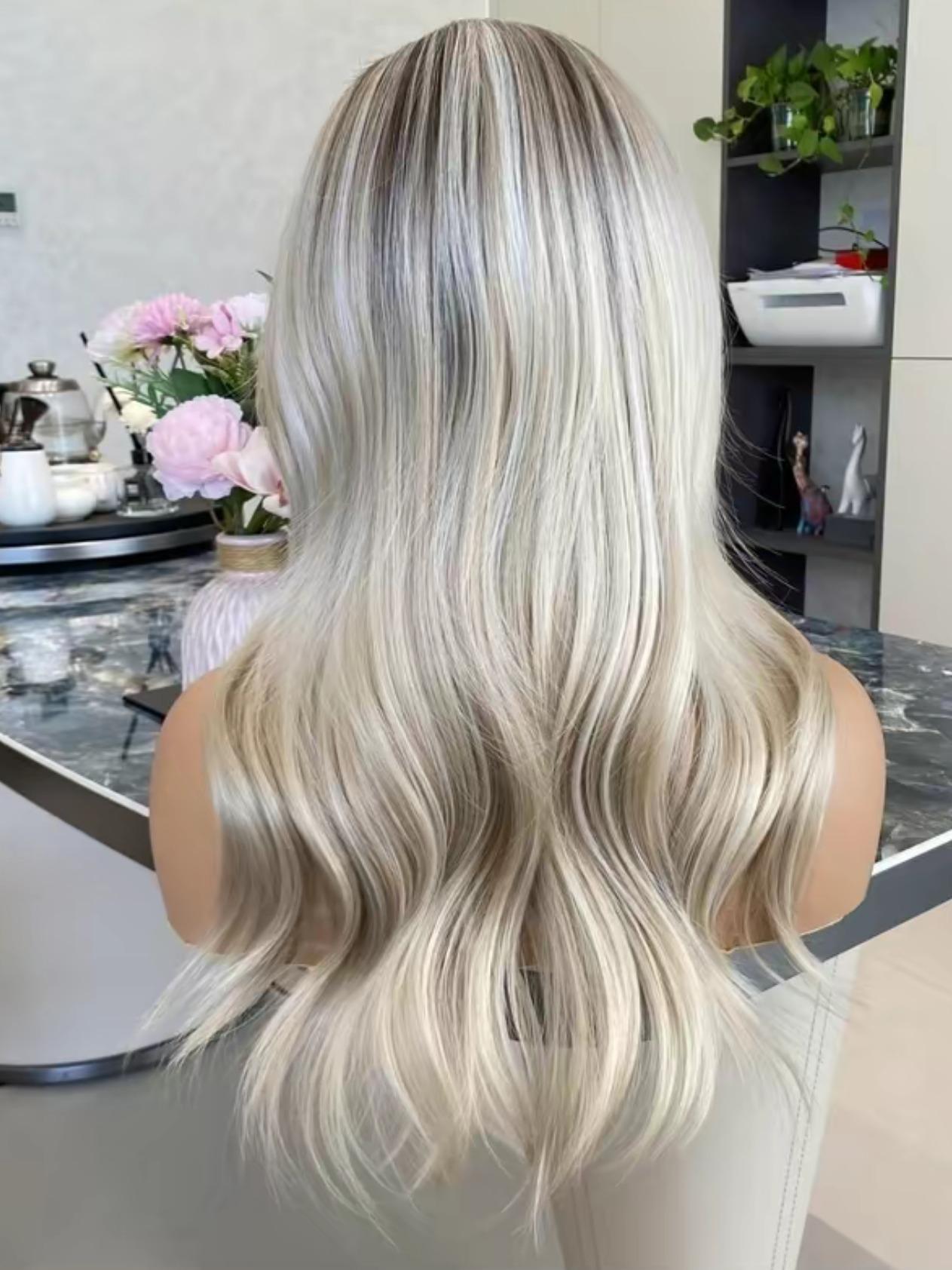 CARKIRA Linda 13x4 Lace Front 20" Ash Blonde Highlight Platinum Wig with Curtain Bangs Medium Cap Unisex Heat Friendly Up to 320°F Natural Looking Soft Smooth Realistic Scalp Hairline