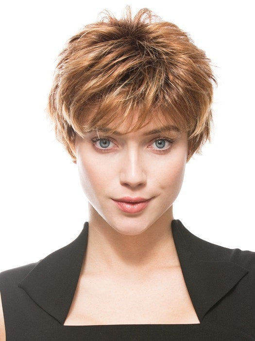 PUSH UP by ELLEN WILLE in COGNAC ROOTED 31.19.27 | Light Reddish Auburn and Light Honey Blonde with Dark Strawberry Blonde Blend and Shaded Roots | DISCONTINUED COLOR