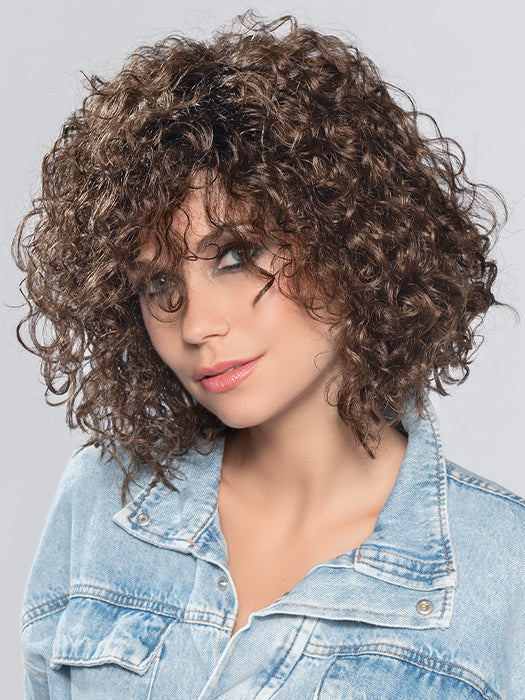 DISCO by ELLEN WILLE in CHOCOLATE ROOTED 6.830 | Medium to Dark Brown base with Light Reddish Brown Highlights and Dark Roots