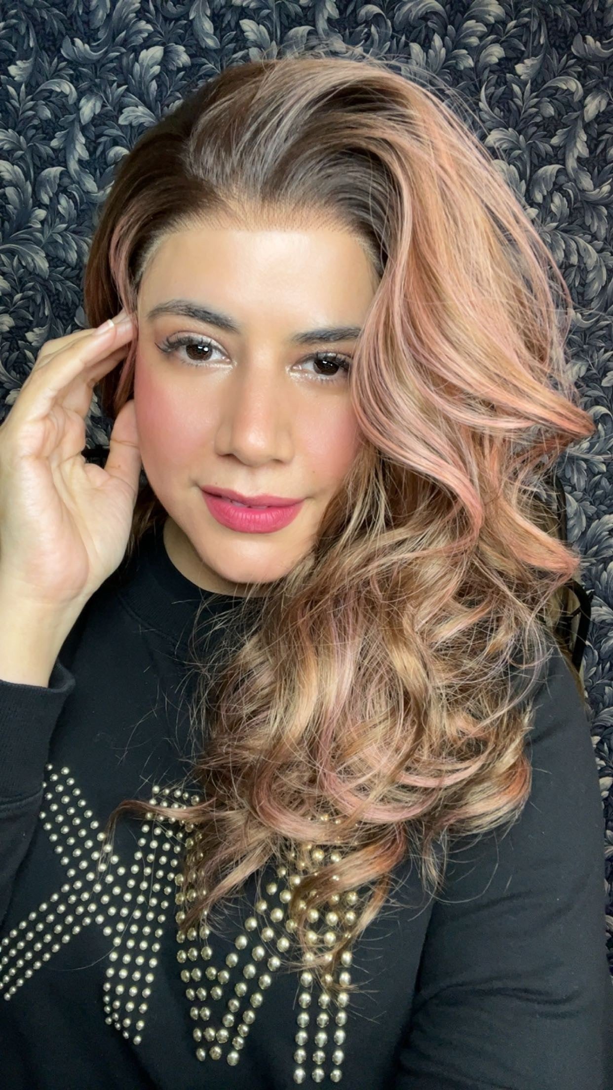 CARKIRA Ella 13x4 Lace Front Wig Chocolate Brown with Pink Highlights 20" Medium Cap Heat Friendly Up to 320°F Natural Looking Soft Smooth Realistic Scalp Hairline