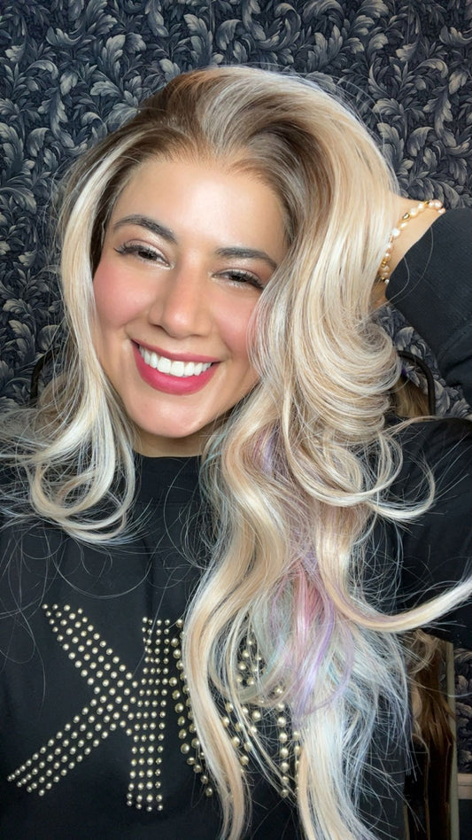 CARKIRA Tina 13x4 Apricot Rainbow Blonde Wig 22" Lace Front Medium Cap Heat Friendly Up to 320°F Natural Look Soft Smooth Realistic Scalp Hairline Unisex Adjustable Straps