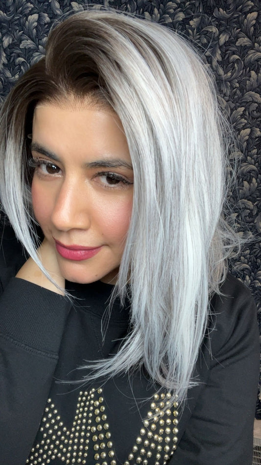 CARKIRA Monica 12" Salt and Pepper 13x4 Lace Front Wig with Medium Cap Unisex Heat Friendly Up to 320°F Natural Looking Soft Smooth Realistic Scalp Hairline