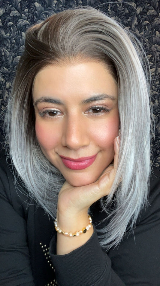 CARKIRA Monica 12" Salt and Pepper 13x4 Lace Front Wig with Medium Cap Unisex Heat Friendly Up to 320°F Natural Looking Soft Smooth Realistic Scalp Hairline